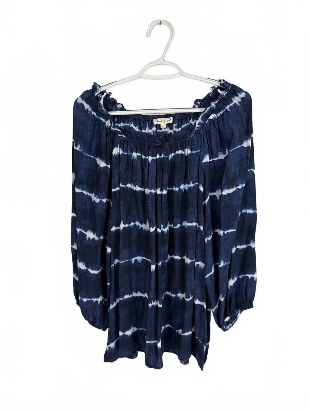 Grand & Greene Women's Navy Blue Tie-Dye Off-Shoulder Blouse Size L